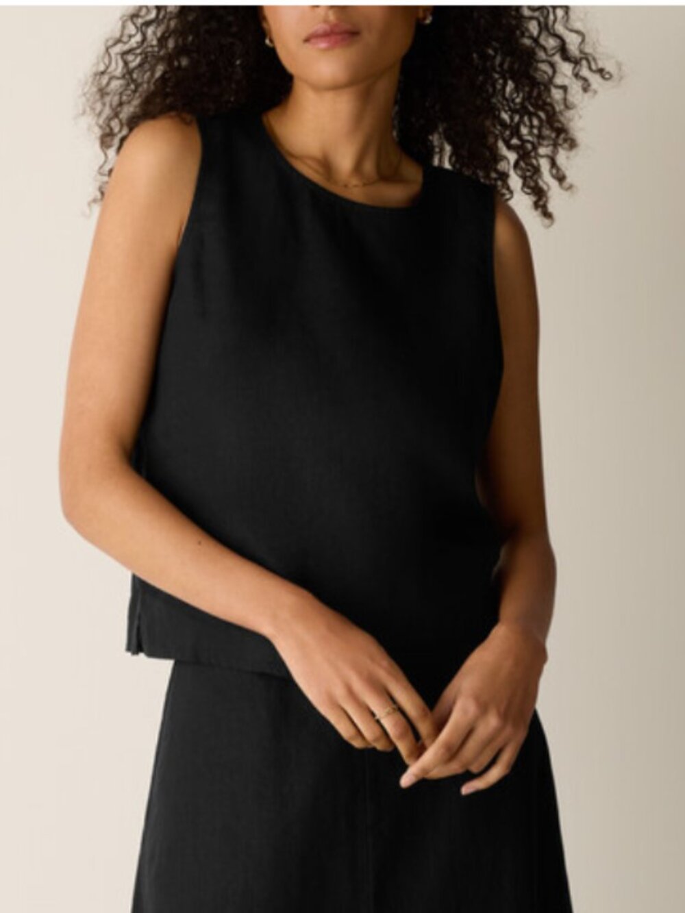 EILEEN FISHER Linen Blend Sleeveless Shirt Black Size Medium